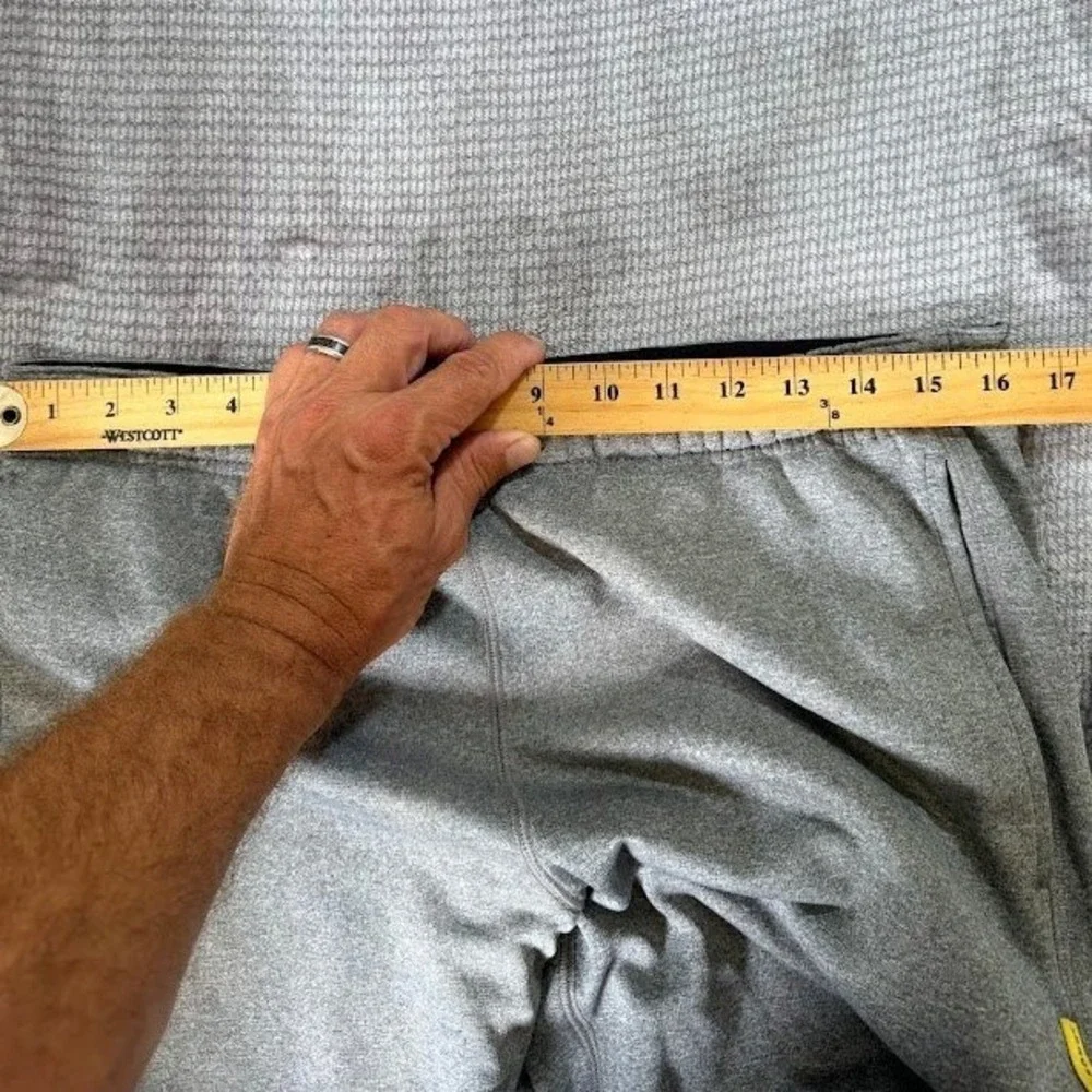 Nike Livestrong Mens Heather Gray Sweatpants Yellow‎ Swoosh Wide Leg S 34x29
